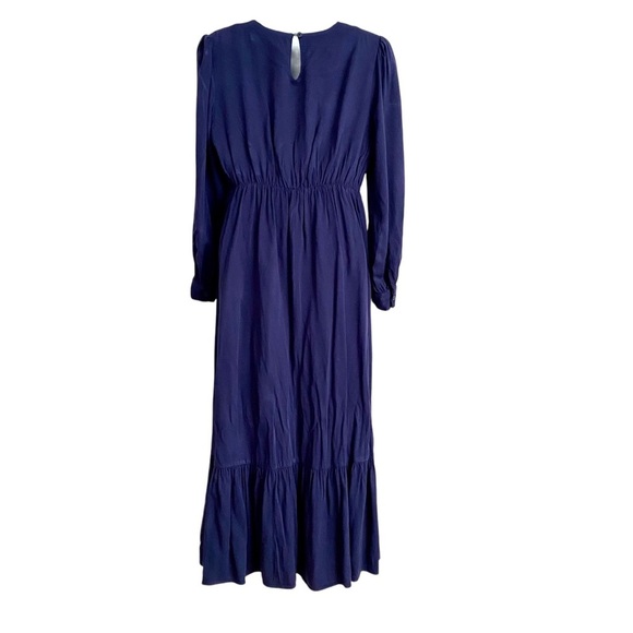 Navy Blue Embroidered Dress Sz Medium Floral Boho Long Sleeves Tiered Elastic - Picture 6 of 17